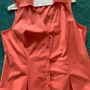 Bright coral Ann Taylor LOFT button up sleeveless top/tunic.